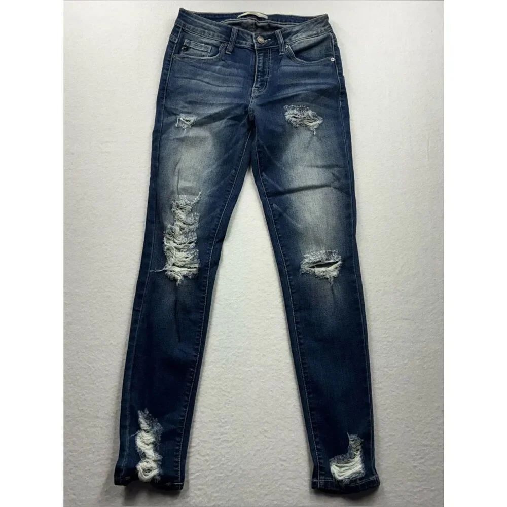 3For$20 KanCan Distressed Dark Blue Skinny Jeans size 27